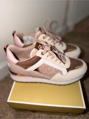Michael Kors Blush Pink and Rose Gold Logo Trainer Sneakers